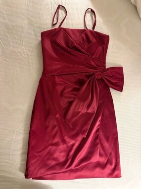 White House Black Market Burgundy Satin Bow-Accent Mini Cooktail Prom Dress